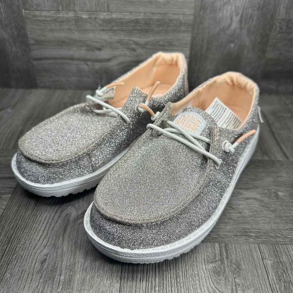 Hey Dude Wendy Shoes Kids Size C12 Rose Gold Metallic Sparkle Glitter NEW